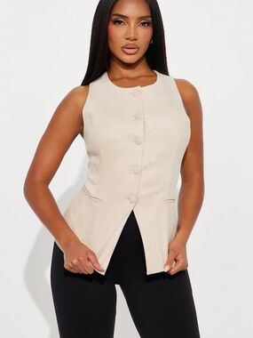 Fashion Nova Faux Suede Sleeveless Button-Front Vest Top - Cream